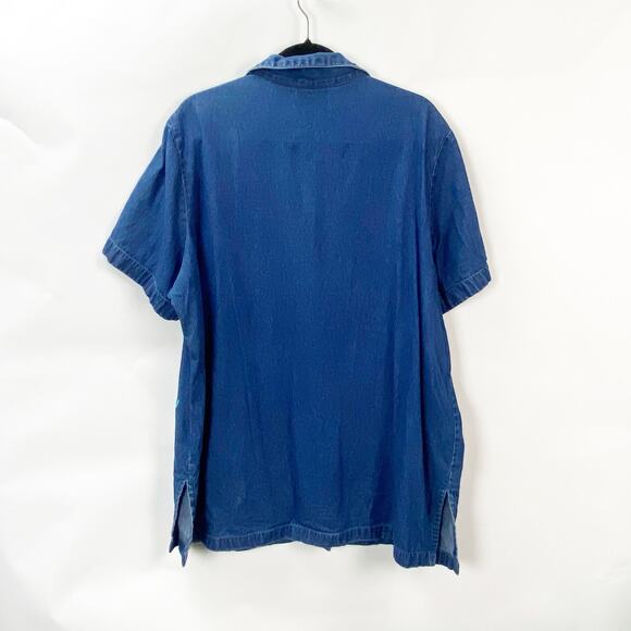 2/$30 Vintage Blair Plus 2XL Women Blue Chambray Applique Cat  Button Up Shirt - Picture 7 of 9